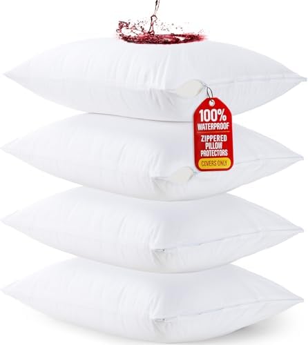 Utopia Bedding 4 Pack Waterproof Pillow Protectors with Zipper
