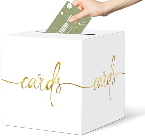 White Card Box with Gold Foil Design - Party Wedding Graduation Baby Shower
