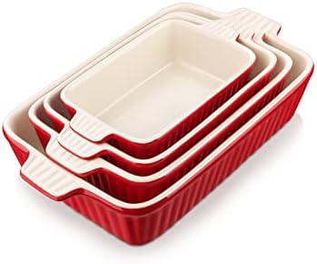 MALACASA Porcelain Bakeware Set of 4 Red Sizes