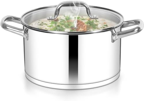 TeamFar 8QT Stock Pot with Lid and Tri-ply Bottom