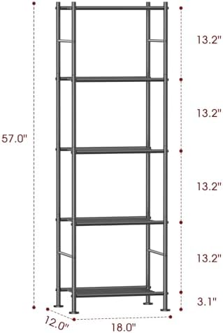 Sakugi 5 Tier Metal Shelf Organizer Black 18x12x57