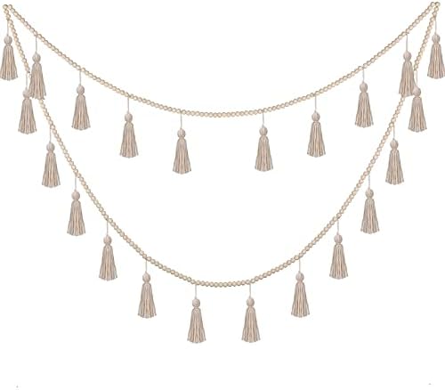 Janinka Boho Tassel Garland Wooden Bead Decor 98ft Wall Hanging