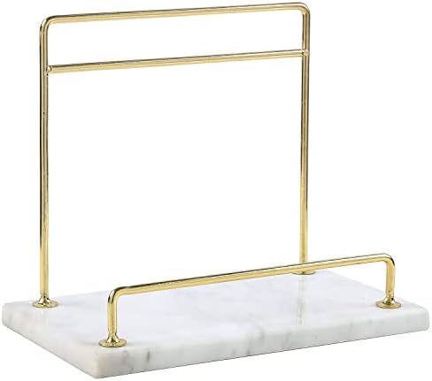 MyGift Modern Marble Cookbook Stand with Brass Metal Rail