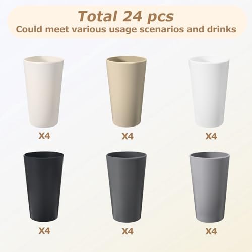 24 Pcs 20 Oz BPA-Free Plastic Cups Set