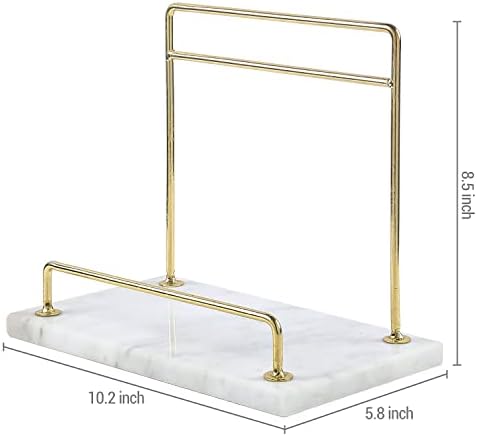 MyGift Modern Marble Cookbook Stand with Brass Metal Rail