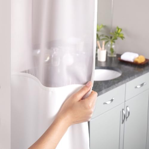 Hookless Its A Snap Waffle Stripe Shower Curtain 71 x 74 Light Grey