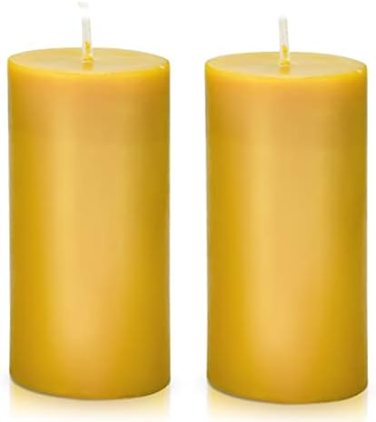 DEYBBY Natural Beeswax Pillar Candle Set 2 Pack Brown Raw