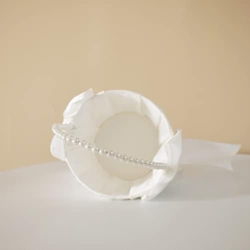 Ivory Satin Flower Girl Basket with Pearl Handle