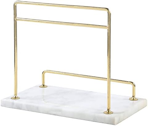 MyGift Modern Marble Cookbook Stand with Brass Metal Rail