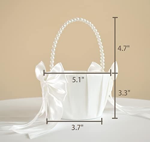 Ivory Satin Flower Girl Basket with Pearl Handle