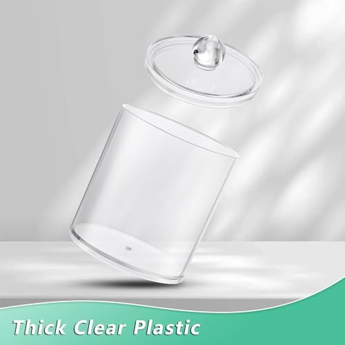 4 Pack Clear Q-tip Holder Dispenser with Lids and Labels