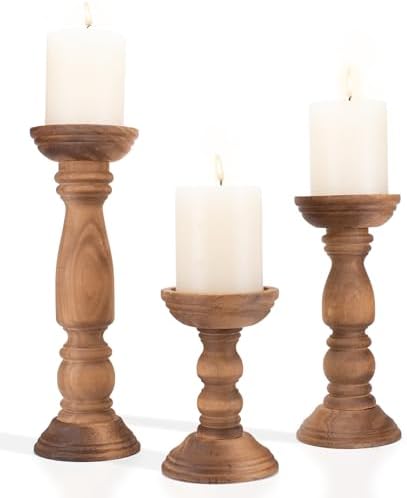 Farmhouse Wooden Candle Holders Set of 3 Brown
