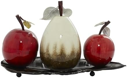 Deco 79 Red Metal Fruit Sculpture Decor Platter