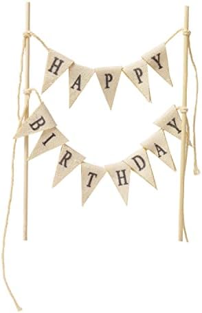 Happy Birthday Cake Topper with Wood Poles