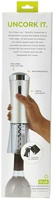 True Lux Electric Rechargeable Corkscrew Bottle Opener Silver
