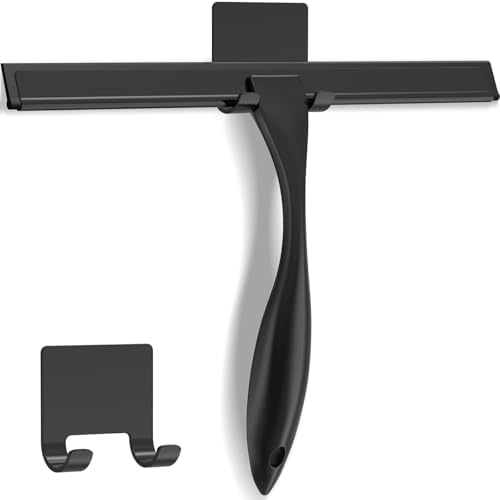 Docrok All-Purpose Stainless Steel Shower Squeegee with Adhesive Hook 10 Inch Black