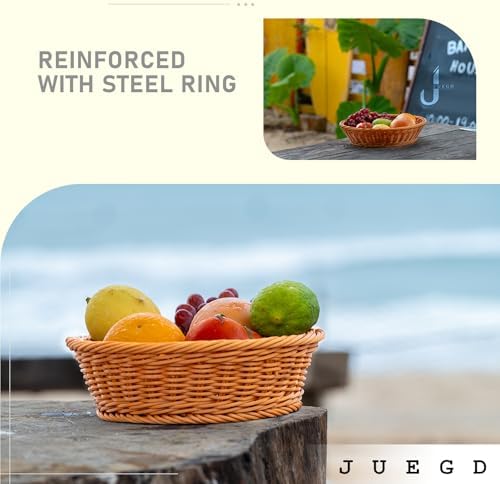 JUEGD 10 Pack Round Plastic Woven Bread Baskets