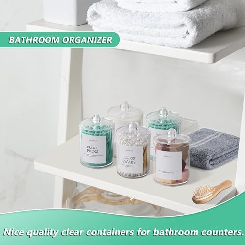 4 Pack Clear Q-tip Holder Dispenser with Lids and Labels