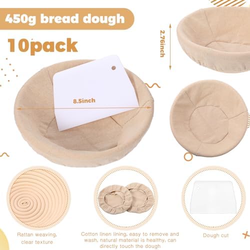 Patelai 10 Piece Sourdough Proofing Baskets with Liners and Scrapers