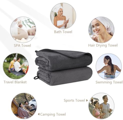 Orighty Bath Towels Pack of 2 - Soft Microfiber Quick Drying Grey