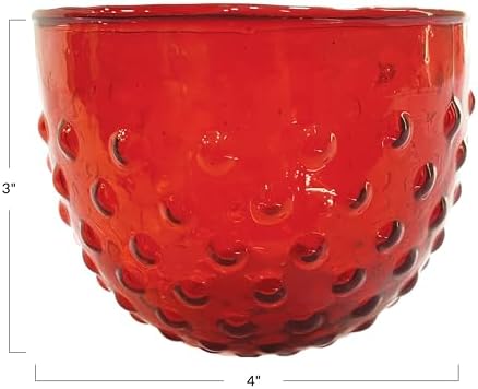 Creative Co Op Glass Hobnail Votive Bowl Red