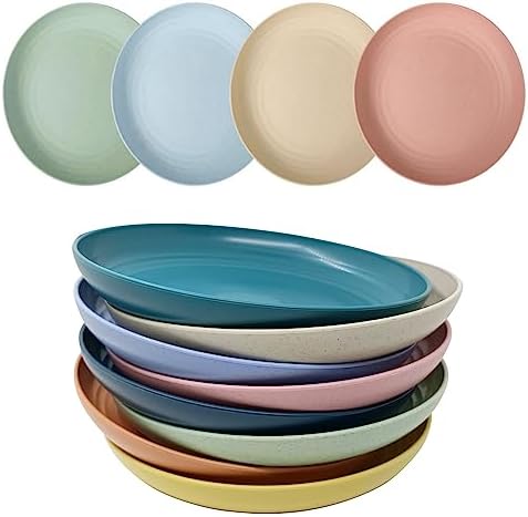 WANBY Lightweight Wheat Straw Plates Unbreakable Dinnerware Set 8 Pack