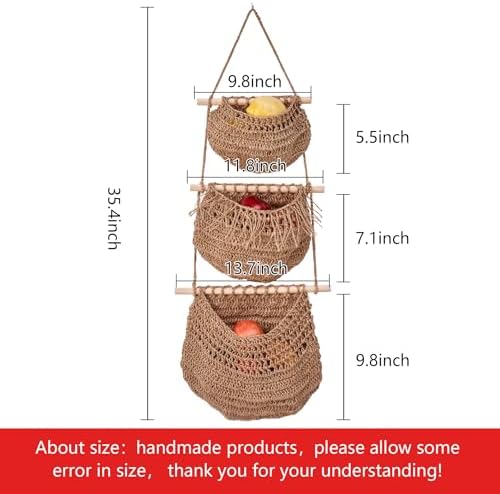 3-Tier Hanging Fruit Basket for Kitchen and Living Room