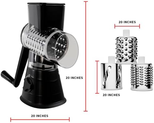 Rotary Cheese Grater with 3 Blades and Suction Base