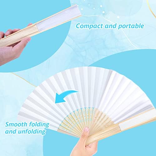 JOHOUSE 28 Pcs White Folding Paper Fans for Wedding and Summer Cooling