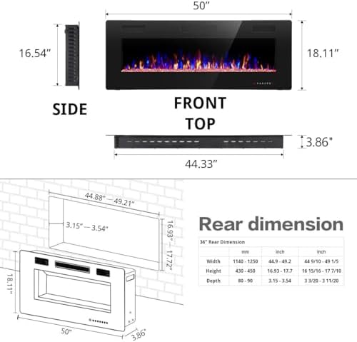RWFLAME 50 Inch Electric Fireplace with Touch Screen and Remote Control