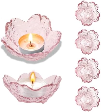 Elegant Cherry Blossom Glass Candle Holder Set of 6
