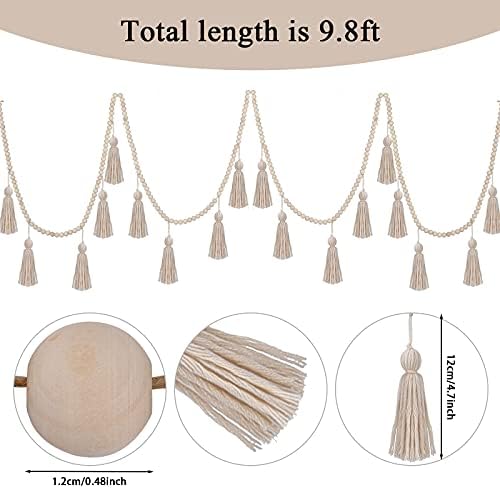 Janinka Boho Tassel Garland Wooden Bead Decor 98ft Wall Hanging
