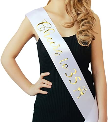35th Birthday Sash with Gold Foil Lettering for Women Men Girls