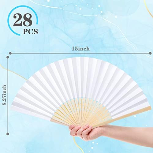 JOHOUSE 28 Pcs White Folding Paper Fans for Wedding and Summer Cooling