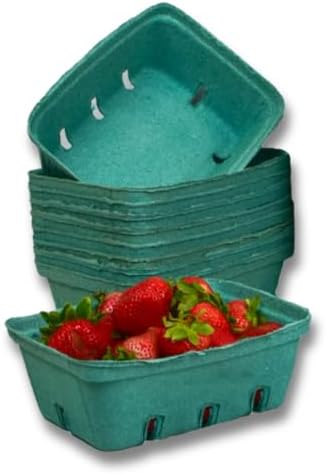 25 Pack Green Molded Pulp Berry Produce 15 Quart Baskets - Large Berry Basket