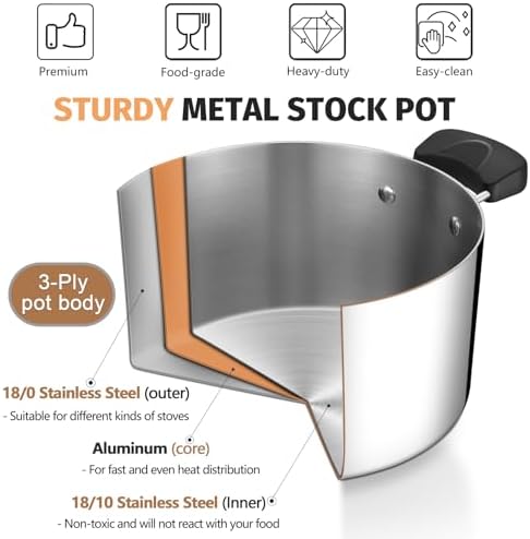 8 Quart 3-Ply Stainless Steel Stock Pot with Lid