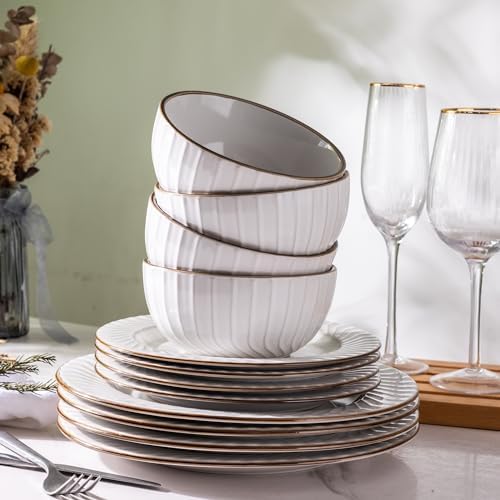GBHOME Ceramic Dinnerware Set 12 pcs Elegant Plates Bowls