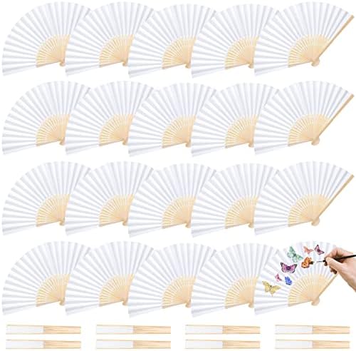 JOHOUSE 28 Pcs White Folding Paper Fans for Wedding and Summer Cooling