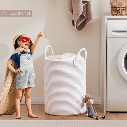 60L Pure White Woven Laundry Basket for Living Room Baby Nursery