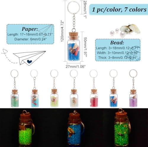 PH PandaHall 7pcs Glass Wishing Jar Keychains