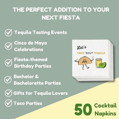 Taco and Tequila Cocktail Napkins 50 Pack White