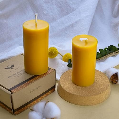 DEYBBY Natural Beeswax Pillar Candle Set 2 Pack Brown Raw