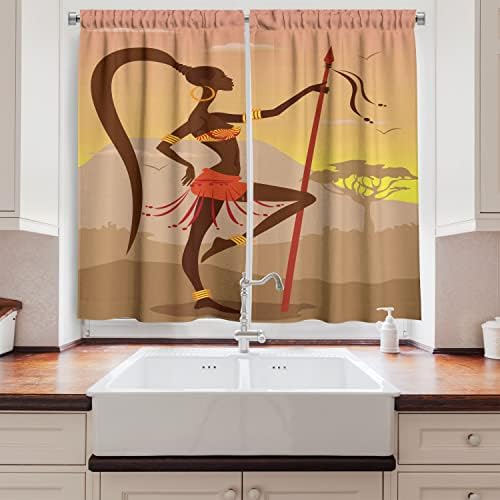 Ambesonne African Kitchen Curtains 2 Panel Set Brown Cocoa 55x39