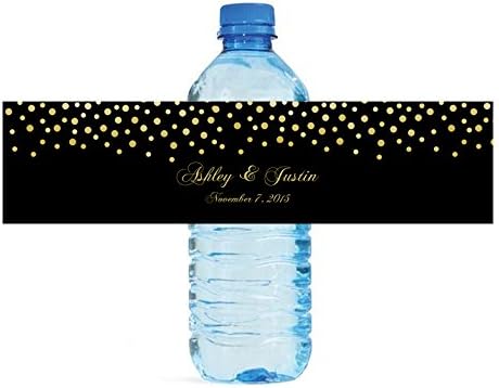 DesignThatSign 100 Gold Confetti Labels Wedding Anniversary Engagement Party Water Bottle
