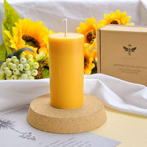 DEYBBY Natural Beeswax Pillar Candle Set 2 Pack Brown Raw