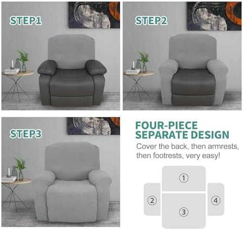 YEMYHOM 4 Piece Stretch Recliner Slipcover with Side Pocket