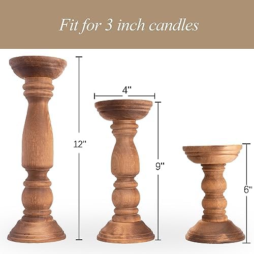 Farmhouse Wooden Candle Holders Set of 3 Brown