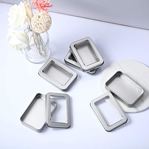 24 Piece Clear Top Tin Box Set with Lids Silver Storage Containers