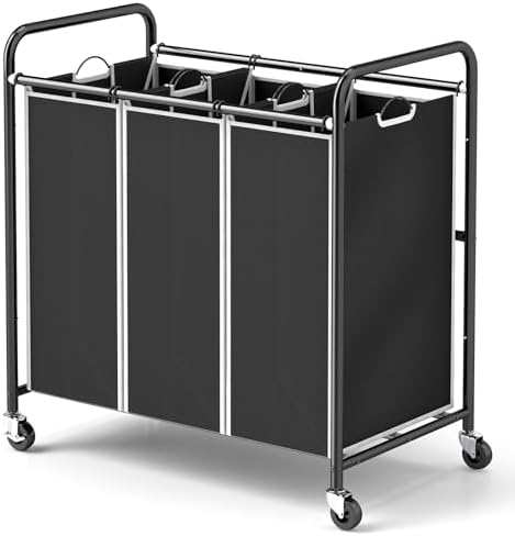 ROMOON 3 Compartment Laundry Sorter with Wheels and Removable Liners