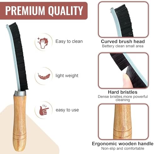 Crevice Cleaning Brush with Hard Bristles and Wooden Handle